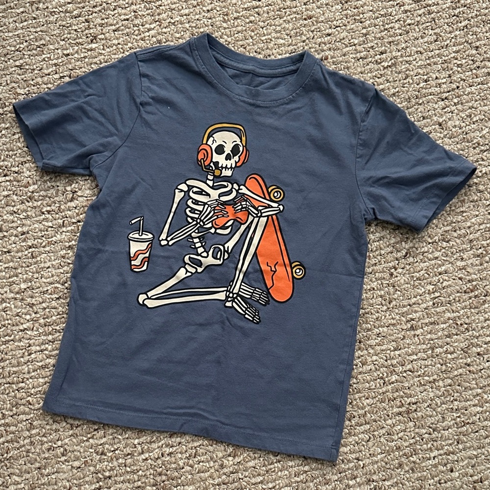 Wonder Nation Skeleton Skateboard Tee - Navy and Orange